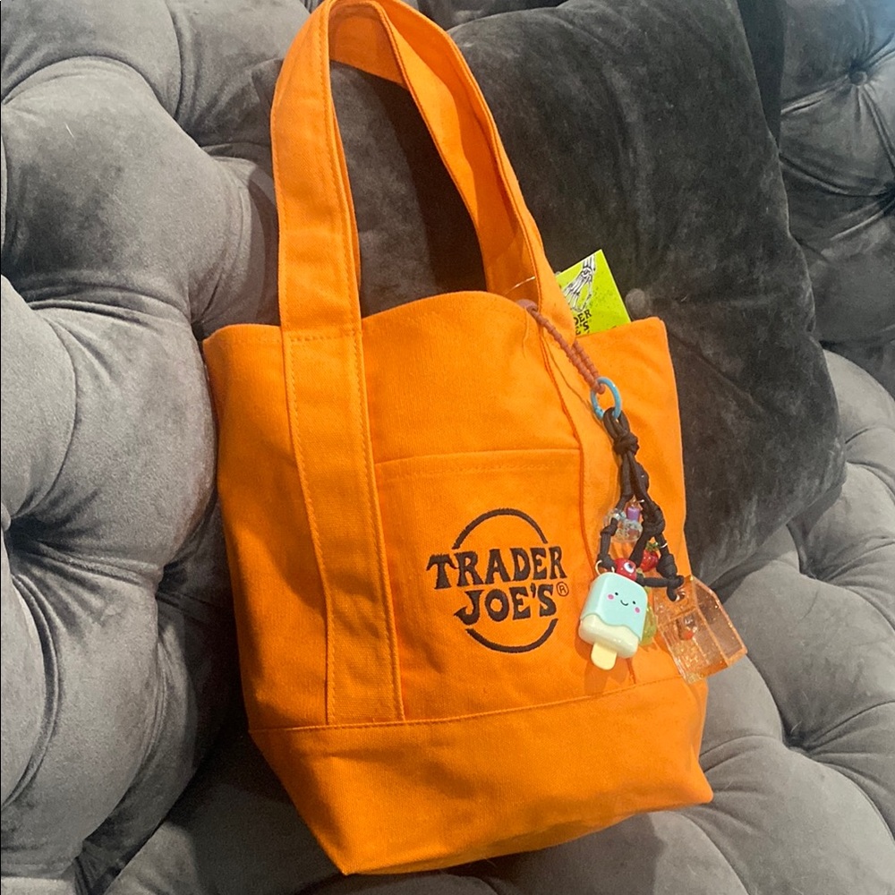 Trader Joe's Vibrant Orange Tote Bag mini w/ keychain (ice cream is a lip gloss)
